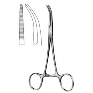 Dandy Hemostatic Forceps, Curved to side Serrated, 14cm