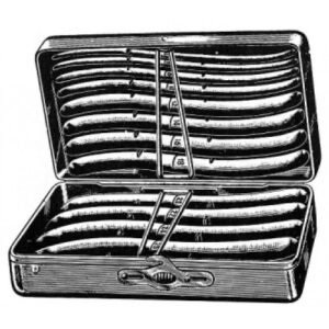 Hegar Uterine Dilator, Set of 8, in Stainless Steel Box/Case, 3/4 to 17/18mm Diameter