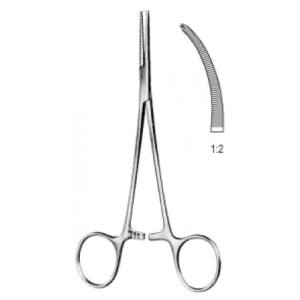 Leriche Hemostatic Forceps, Curved, 1×2 Teeth, 15cm