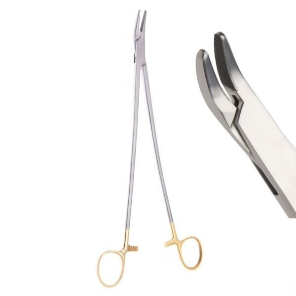 Finochietto Needle Holder, Serration Pitch 0.5mm for Suture Size 5 to 4/0, Angled, 26.5cm