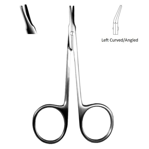 AEBLI Eye Scissors, Aebli Corneal Scissors, Blunt tips, Curved/Angled Left, 9cm