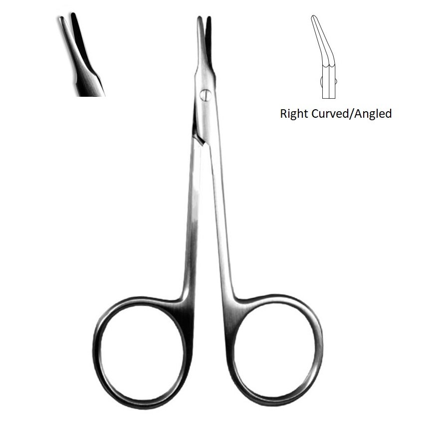 AEBLI Eye Scissors, Aebli Corneal Scissors, Blunt tips, Curved/Angled Right, 9cm