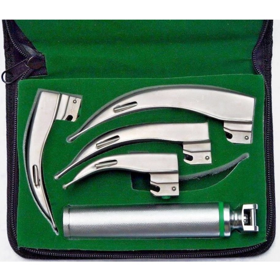 Macintosh and Miller Fiber Optic Fix Laryngoscope Set with 5 blades, Size. 0,1,2(90mm) 3 and 4