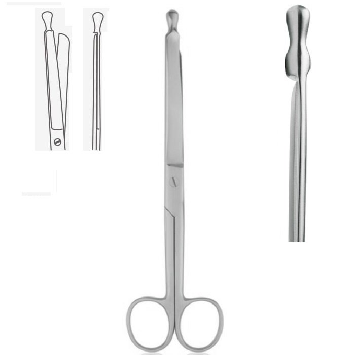 Dammschere Bowel Scissors, Intestinal Scissors, Enterotomy Scissors, Probe Tip, Straight, 21cm