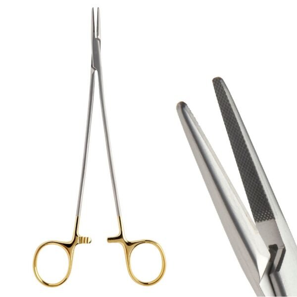 DeBakey Needle Holder (Crile Wood), Straight, Tungsten Carbide Jaws Inserted