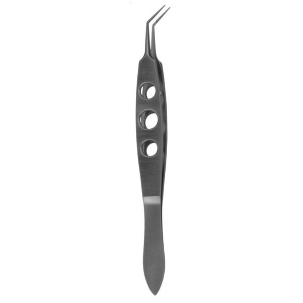 Kelman McPherson Tying Forceps, 4.5mm smooth tying platform, 45° Degree angled Tip, Tungsten Carbide Tip, Anodized, Stainless Steel, 10cm
