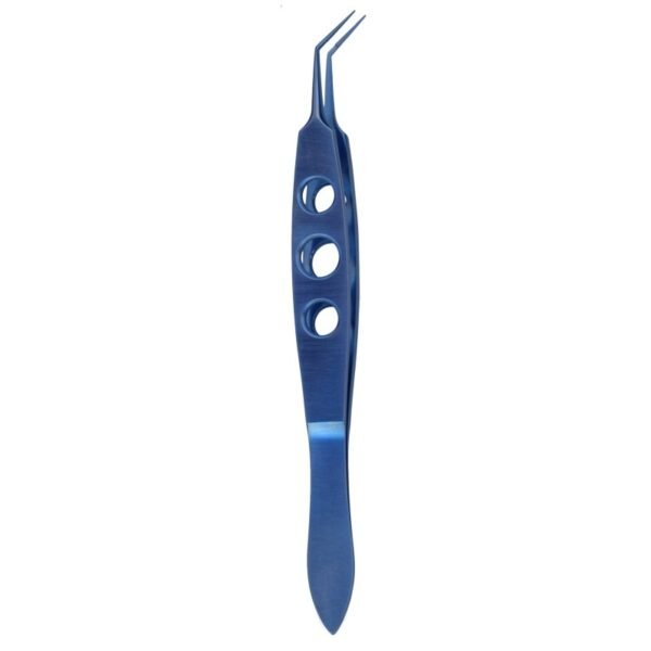 Kelman McPherson Tying Forceps, 4.5mm smooth tying platform, 45° Degree angled Tip, Tungsten Carbide Tip, Anodized, Titanium, 10cm