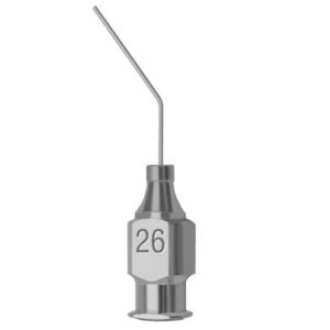 McIntyre Anterior Chamber Cannula, 26 Gauge, Blunt Tip, 45° Degree Angled, 12mm from bend to tip, Total Length 18mm