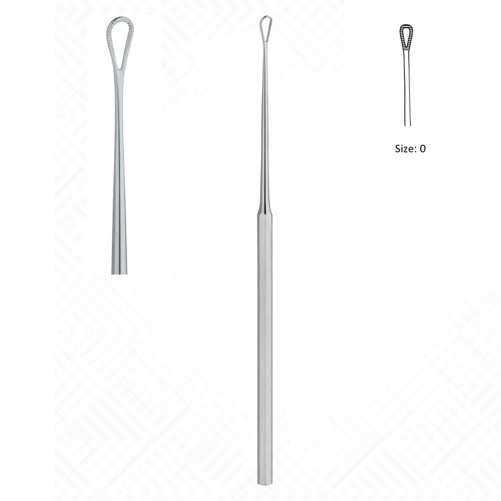 Weber Loch Ear Loop Curette, Serrated, Size No. 0, Working end 3mm x 4.5mm, Length 15-17cm