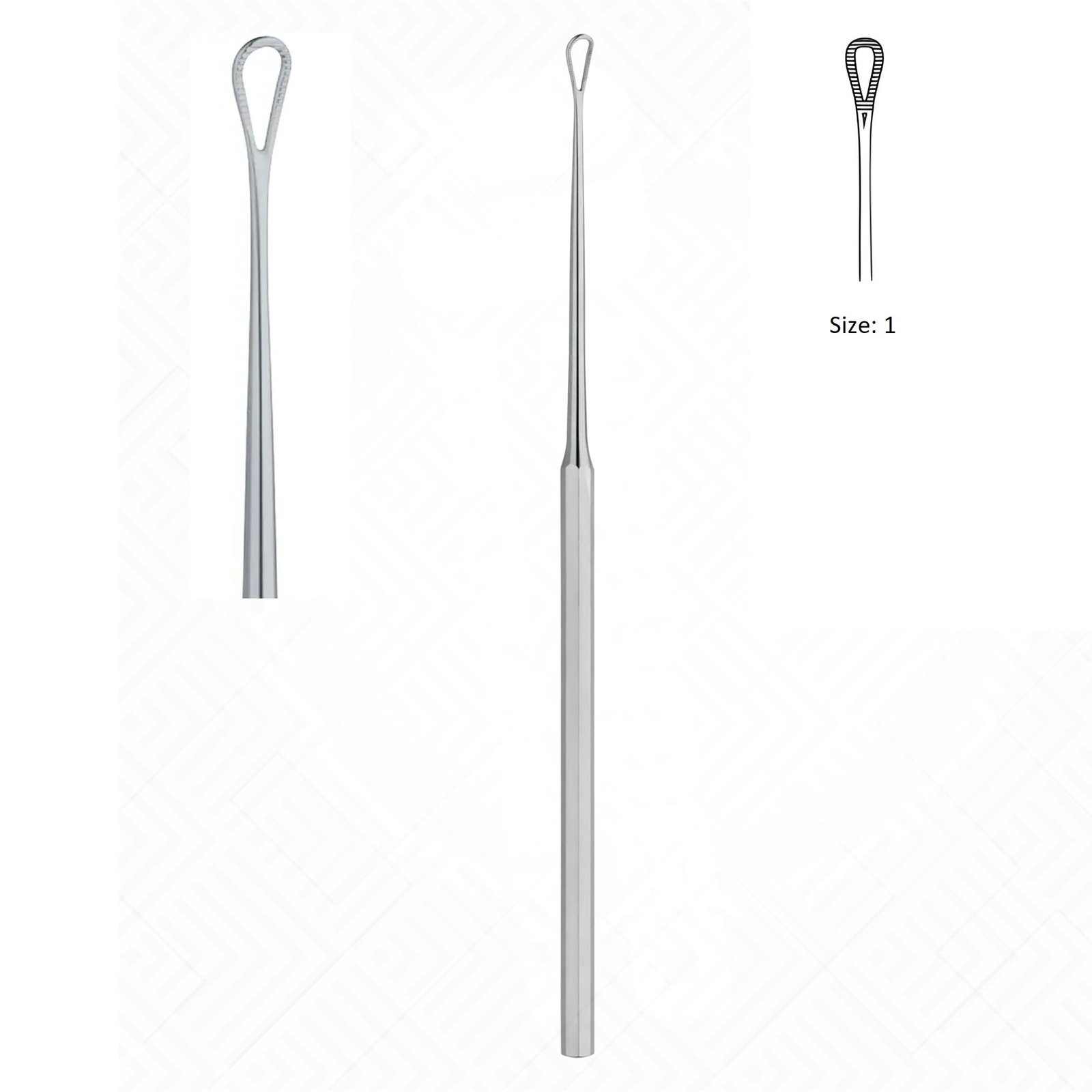 Weber Loch Ear Loop Curette, Serrated, Size No. 1, Working end 3.5mm x 5.5mm, Length 15 to 17cm